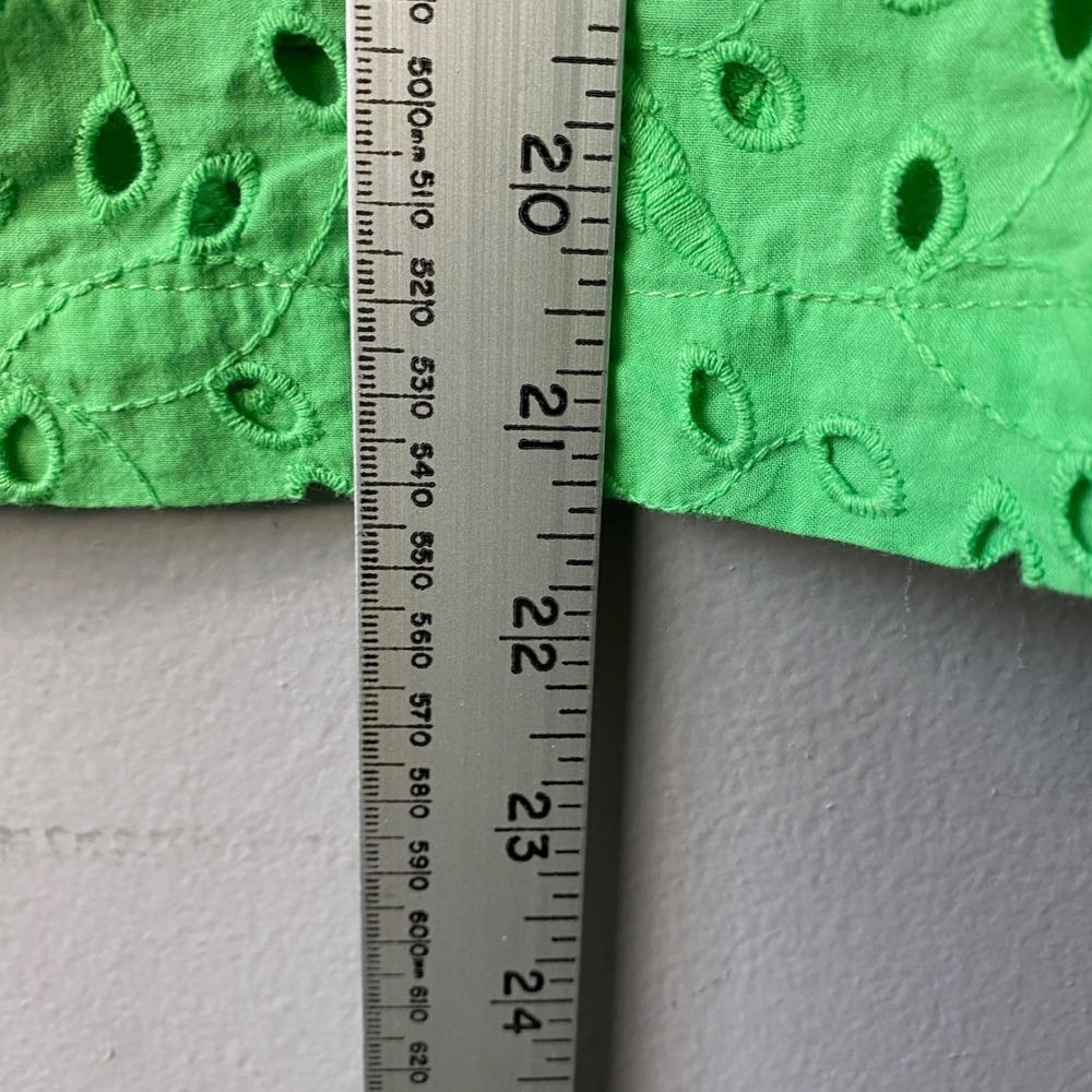 PINCH Green Eyelet Puff Sleeve Ruffle Neck Blouse Medium - Picture 9 of 12